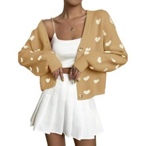 imageVerdusa Womens Long Sleeve Print Button Front V Neck Knit Sweater CardiganYellow