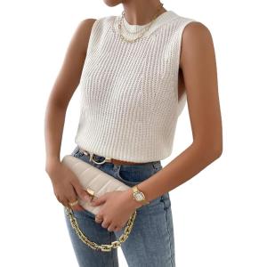 imageVerdusa Womens Slit Hem Sleeveless Round Neck Knitted Sweater Vest Tank TopWhite