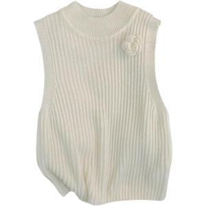 imageVerdusa Womens Slit Hem Sleeveless Round Neck Knitted Sweater Vest Tank TopWhite Floral