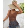 imageVerdusa 70s Outfits for Women Guipure Fringe V Neck Sleevelss Crop Tank TopsBrown Lace