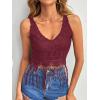 imageVerdusa 70s Outfits for Women Guipure Fringe V Neck Sleevelss Crop Tank TopsBurgundy