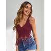 imageVerdusa 70s Outfits for Women Guipure Fringe V Neck Sleevelss Crop Tank TopsBurgundy