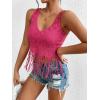 imageVerdusa 70s Outfits for Women Guipure Fringe V Neck Sleevelss Crop Tank TopsHot Pink Lace