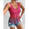 imageVerdusa 70s Outfits for Women Guipure Fringe V Neck Sleevelss Crop Tank TopsHot Pink Lace