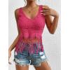 imageVerdusa 70s Outfits for Women Guipure Fringe V Neck Sleevelss Crop Tank TopsHot Pink Lace