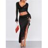 imageVerdusa Womens Asymmetrical High Slit Mesh Long Skirts Ruffle Hem Ruched Flowy Bodycon SkirtBlack