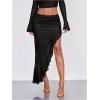 imageVerdusa Womens Asymmetrical High Slit Mesh Long Skirts Ruffle Hem Ruched Flowy Bodycon SkirtBlack