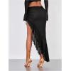imageVerdusa Womens Asymmetrical High Slit Mesh Long Skirts Ruffle Hem Ruched Flowy Bodycon SkirtBlack