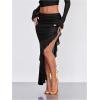 imageVerdusa Womens Asymmetrical High Slit Mesh Long Skirts Ruffle Hem Ruched Flowy Bodycon SkirtBlack