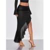 imageVerdusa Womens Asymmetrical High Slit Mesh Long Skirts Ruffle Hem Ruched Flowy Bodycon SkirtBlack