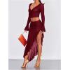 imageVerdusa Womens Asymmetrical High Slit Mesh Long Skirts Ruffle Hem Ruched Flowy Bodycon SkirtBurgundy