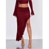 imageVerdusa Womens Asymmetrical High Slit Mesh Long Skirts Ruffle Hem Ruched Flowy Bodycon SkirtBurgundy
