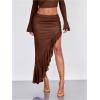 imageVerdusa Womens Asymmetrical High Slit Mesh Long Skirts Ruffle Hem Ruched Flowy Bodycon SkirtCoffee Brown