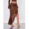 imageVerdusa Womens Asymmetrical High Slit Mesh Long Skirts Ruffle Hem Ruched Flowy Bodycon SkirtCoffee Brown