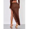 imageVerdusa Womens Asymmetrical High Slit Mesh Long Skirts Ruffle Hem Ruched Flowy Bodycon SkirtCoffee Brown
