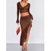 imageVerdusa Womens Asymmetrical High Slit Mesh Long Skirts Ruffle Hem Ruched Flowy Bodycon SkirtCoffee Brown