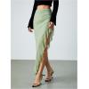 imageVerdusa Womens Asymmetrical High Slit Mesh Long Skirts Ruffle Hem Ruched Flowy Bodycon SkirtMint Green