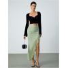 imageVerdusa Womens Asymmetrical High Slit Mesh Long Skirts Ruffle Hem Ruched Flowy Bodycon SkirtMint Green