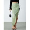 imageVerdusa Womens Asymmetrical High Slit Mesh Long Skirts Ruffle Hem Ruched Flowy Bodycon SkirtMint Green