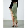 imageVerdusa Womens Asymmetrical High Slit Mesh Long Skirts Ruffle Hem Ruched Flowy Bodycon SkirtMint Green