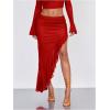 imageVerdusa Womens Asymmetrical High Slit Mesh Long Skirts Ruffle Hem Ruched Flowy Bodycon SkirtRed