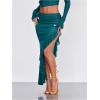imageVerdusa Womens Asymmetrical High Slit Mesh Long Skirts Ruffle Hem Ruched Flowy Bodycon SkirtTeal Blue