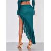 imageVerdusa Womens Asymmetrical High Slit Mesh Long Skirts Ruffle Hem Ruched Flowy Bodycon SkirtTeal Blue