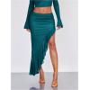 imageVerdusa Womens Asymmetrical High Slit Mesh Long Skirts Ruffle Hem Ruched Flowy Bodycon SkirtTeal Blue