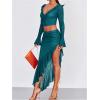 imageVerdusa Womens Asymmetrical High Slit Mesh Long Skirts Ruffle Hem Ruched Flowy Bodycon SkirtTeal Blue