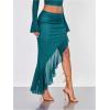 imageVerdusa Womens Asymmetrical High Slit Mesh Long Skirts Ruffle Hem Ruched Flowy Bodycon SkirtTeal Blue
