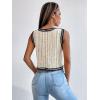 imageVerdusa Womens Button Front V Neck Sleeveless Floral Pattern Knit Sweater VestBeige