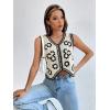 imageVerdusa Womens Button Front V Neck Sleeveless Floral Pattern Knit Sweater VestBeige