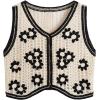 imageVerdusa Womens Button Front V Neck Sleeveless Floral Pattern Knit Sweater VestBeige
