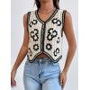 imageVerdusa Womens Button Front V Neck Sleeveless Floral Pattern Knit Sweater VestBeige