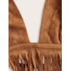 imageVerdusa Womens Crisscross Tie Backless Fringe Hem Sleeveless Satin Crop Cami TopBrown