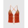 imageVerdusa Womens Crisscross Tie Backless Fringe Hem Sleeveless Satin Crop Cami TopOrange
