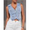 imageVerdusa Womens Denim Vest Button Up V Neck Sleeveless Jean Vest Top Corset Top Jean Crop TopBlue