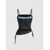 imageVerdusa Womens Floral Print Mesh Ruched Drawstring Y2K Cami Top Goth TopBlue