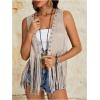 imageVerdusa Womens Fringe Rivets Sleeveless Vest Cardigan Casual Tassel OuterwearApricot