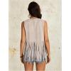 imageVerdusa Womens Fringe Rivets Sleeveless Vest Cardigan Casual Tassel OuterwearApricot