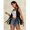 imageVerdusa Womens Fringe Rivets Sleeveless Vest Cardigan Casual Tassel OuterwearBlack