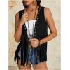 imageVerdusa Womens Fringe Rivets Sleeveless Vest Cardigan Casual Tassel OuterwearBlack
