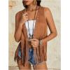 imageVerdusa Womens Fringe Rivets Sleeveless Vest Cardigan Casual Tassel OuterwearBrown