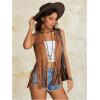 imageVerdusa Womens Fringe Rivets Sleeveless Vest Cardigan Casual Tassel OuterwearBrown