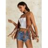 imageVerdusa Womens Fringe Rivets Sleeveless Vest Cardigan Casual Tassel OuterwearBrown