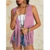 imageVerdusa Womens Fringe Rivets Sleeveless Vest Cardigan Casual Tassel OuterwearDusty Pink