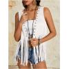 imageVerdusa Womens Fringe Rivets Sleeveless Vest Cardigan Casual Tassel OuterwearWhite