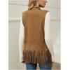 imageVerdusa Womens Fringe Vest 70s Hippie Sleeveless Western Faux Suede Cardigan OuterwearBrown