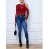 imageVerdusa Womens Long Sleeve Asymmetrical Neck Cut Out Mesh Bodysuit Without LingerieBurgundy