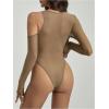 imageVerdusa Womens Long Sleeve Asymmetrical Neck Cut Out Mesh Bodysuit Without LingerieMocha Brown